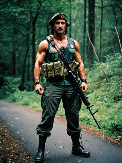 Man in Rambo First Blood Military Costume