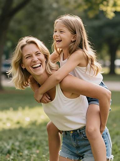 Playful Mother and Daughter Piggyback