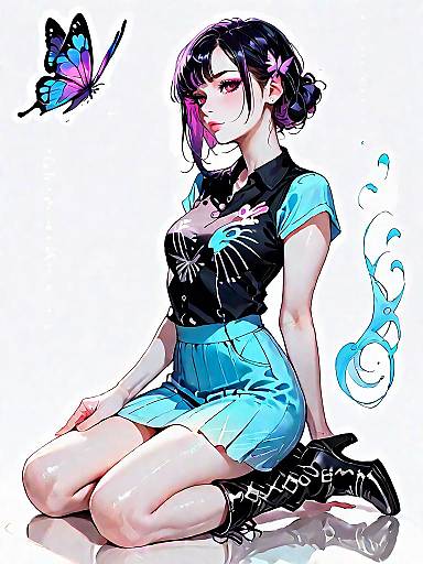 Stylish Woman with Vibrant Butterfly Print Outfit