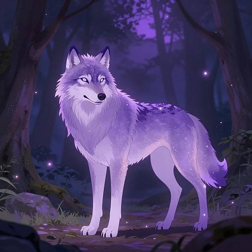 Ethereal Glowing Purple Wolf in Forest