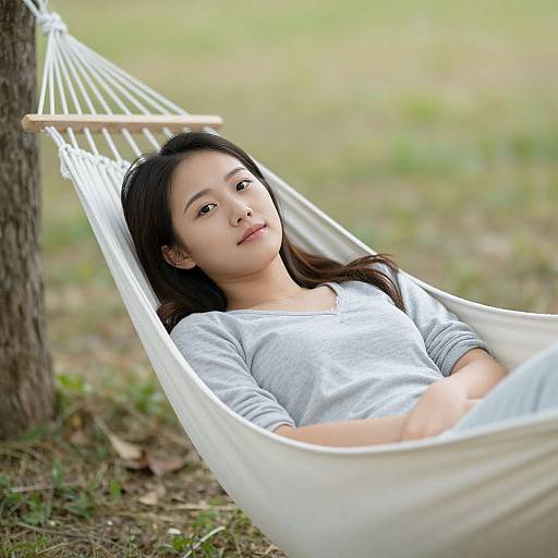 Young Woman Relaxing in Hammock