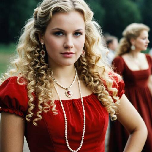Blonde Woman in Traditional German Red Dress