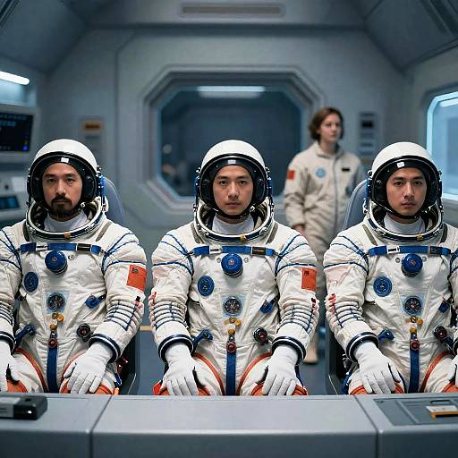 Astronauts in a Futuristic Control Room
