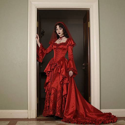 Red Gothic Wedding Dress Portrait