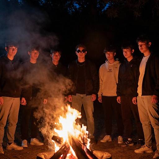 Nighttime Campfire Gathering of Friends