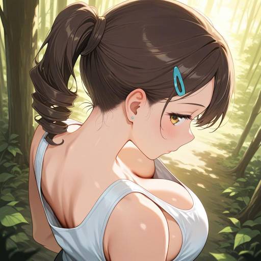 Anime Girl in Forest with White Tank Top