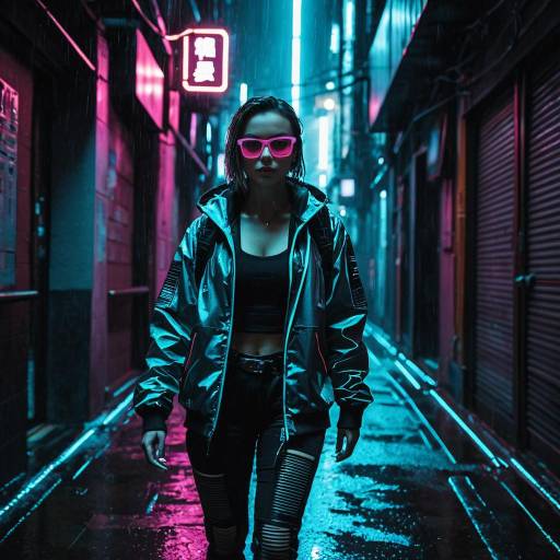 Sneaky Cyberpunk Hacker in Neon Alley