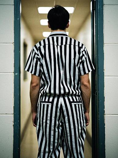 Man Wearing Black and White Striped Prison Costume