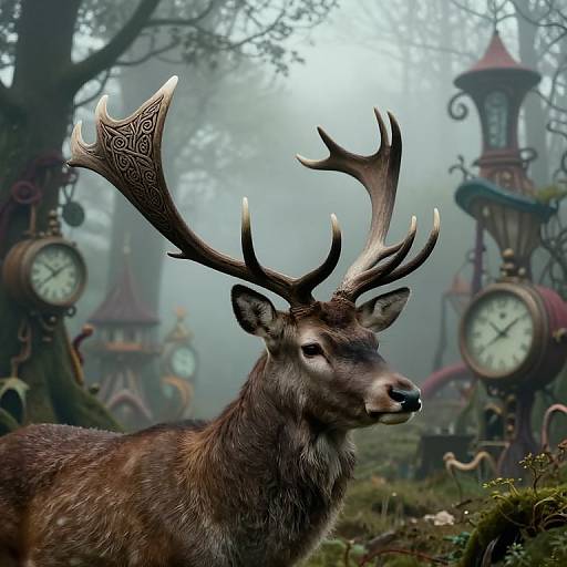 Surreal Stag in Enchanted Forest
