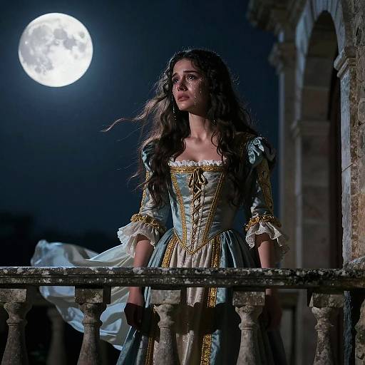 Sad Juliet on Moonlit Balcony