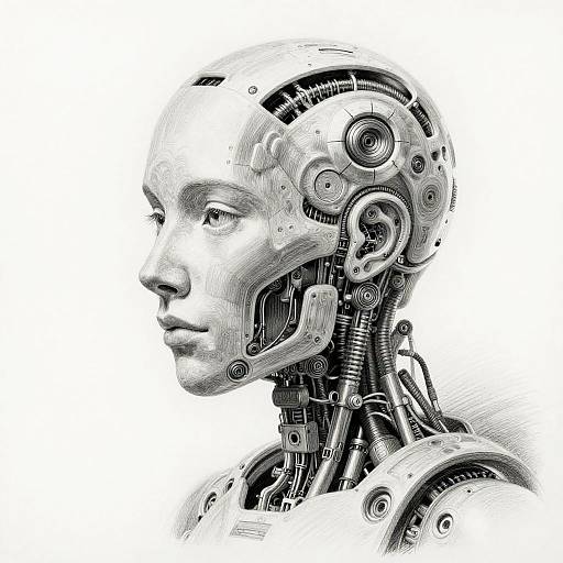 Intricate AI Humanoid Pencil Portrait