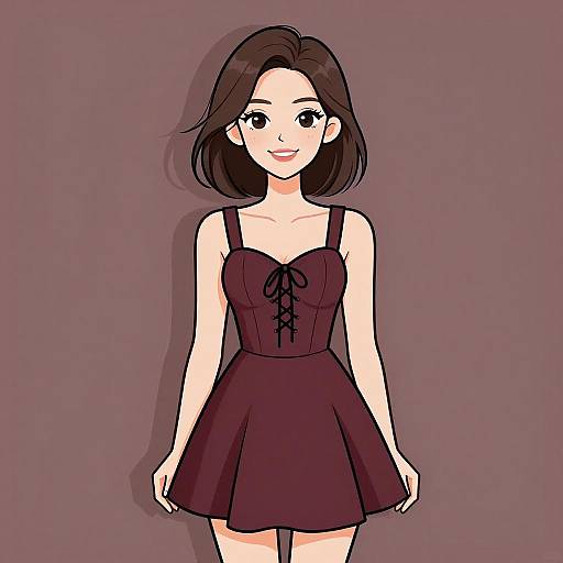 Smiling Woman in Burgundy Skater Dress