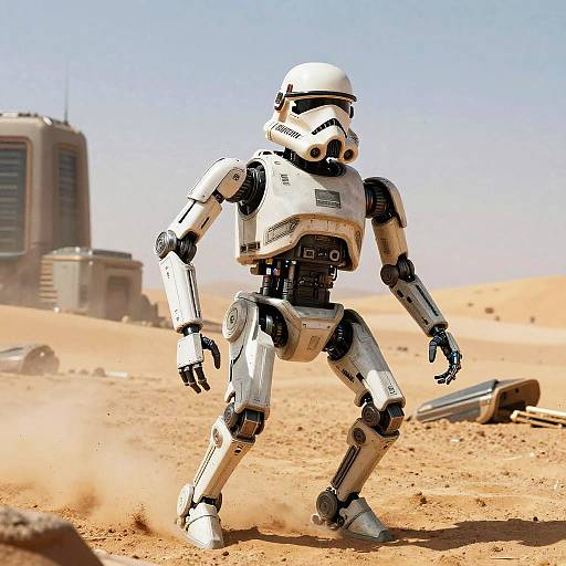 War Correspondence Droid in Futuristic Desert