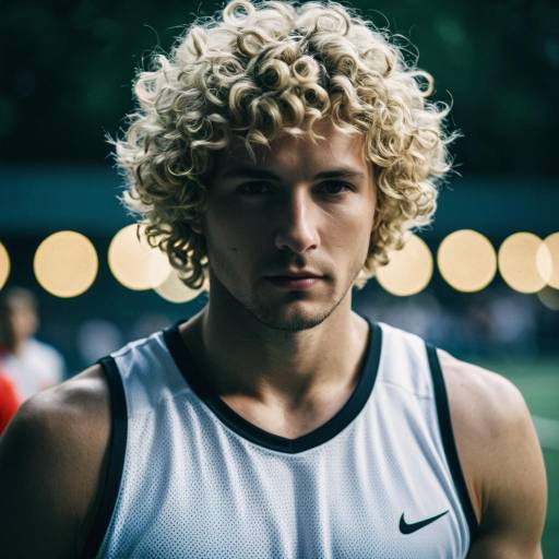 Man with Curly Blond Hair in White Sports Jersey