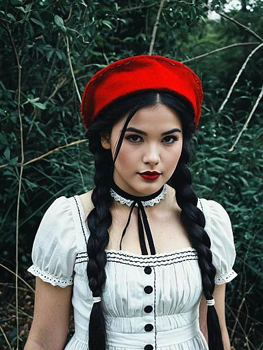 Realistic Woman in Homemade Red-Hat Costume