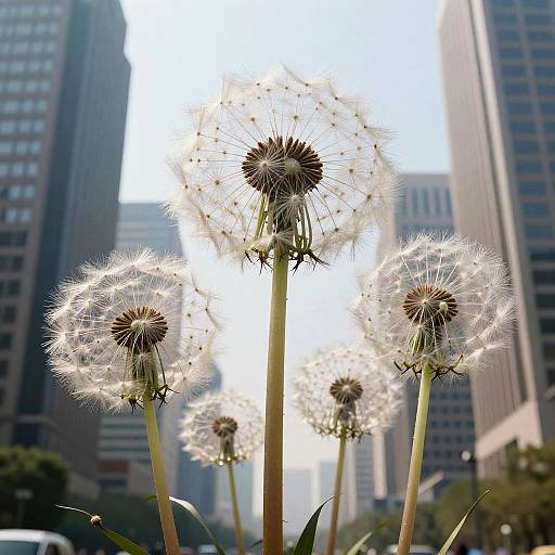 Surreal Giant Dandelions in City