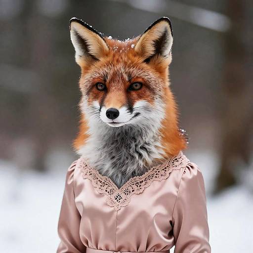 Elegant Foxie in Winter Forest Dress