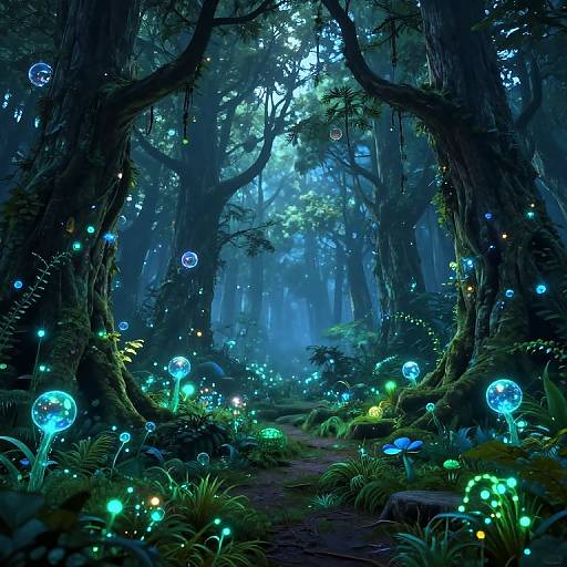 Enchanted Forest with Bioluminescent Glow