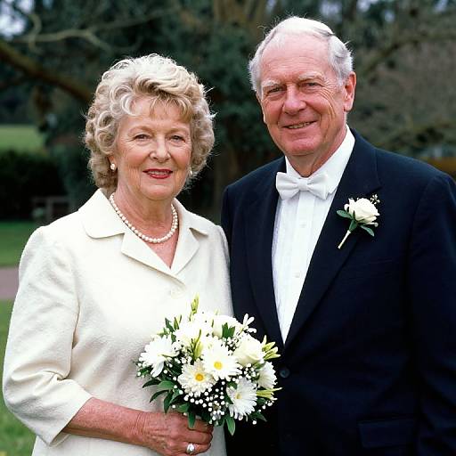 Elegant older couple with bouquet