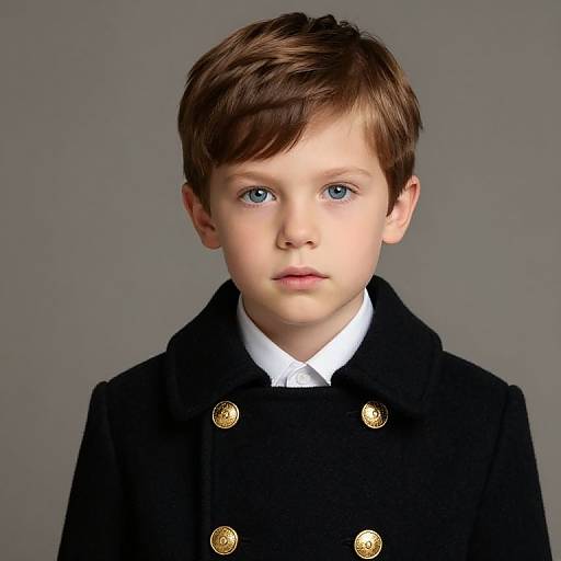 Boy in Black Coat with Gold Buttons