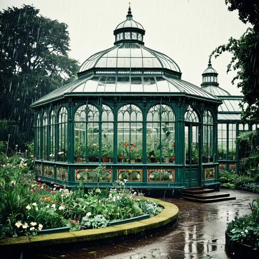 Victorian Glass Greenhouse in Rain