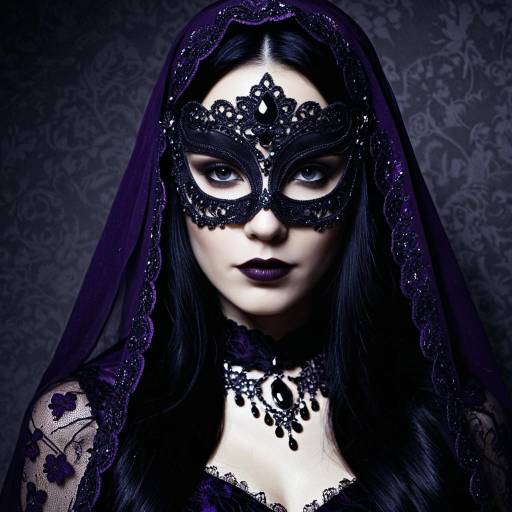 Dark Purple Veiled Priestess with Lace Mask