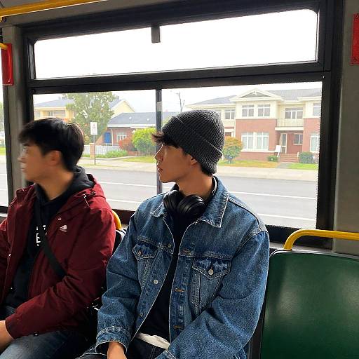 Contemplative Young Man on Bus
