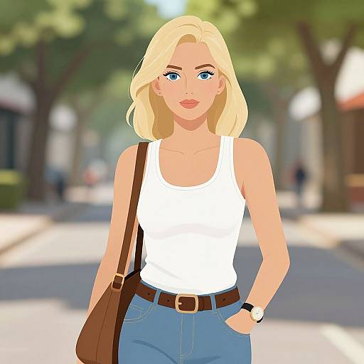 Blonde Woman Outdoors in Casual Wear