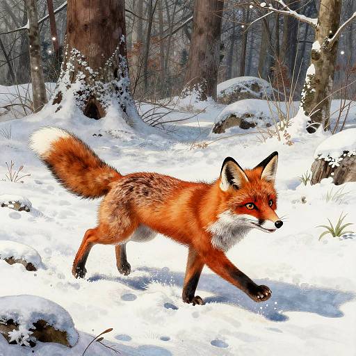 Playful Red Fox in Snowy Woods