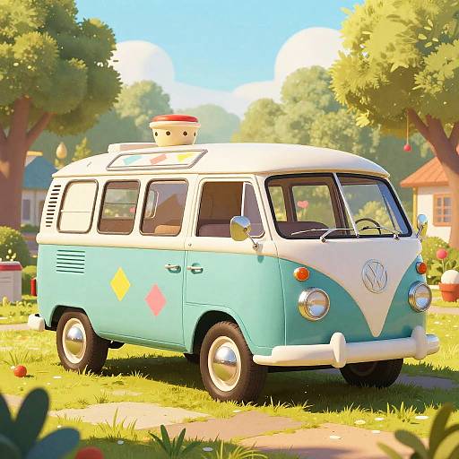 Whimsical Vintage Ice Cream Van Illustration