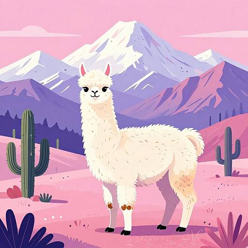 Playful Llama in Dreamy Mountainscape
