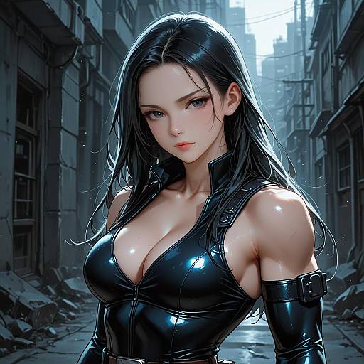 Muscular Superheroine in Black Bodysuit