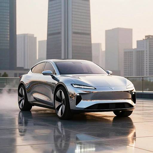 Chrome Luxury Flying Taxi at Golden Hour