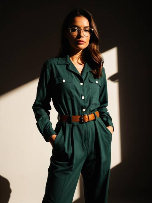 Chic Woman in Moss Green Jumpsuit