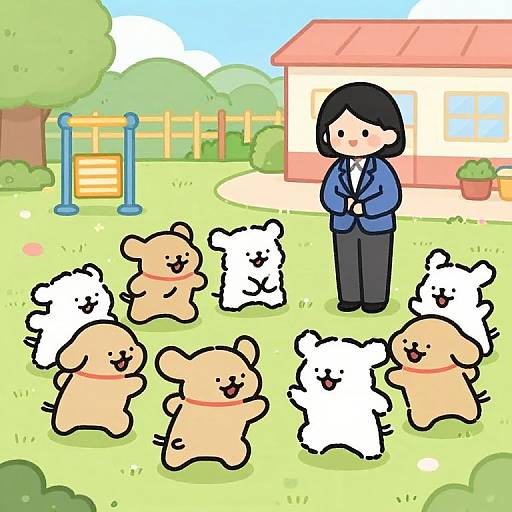 Cute Baby Animals in School Playground