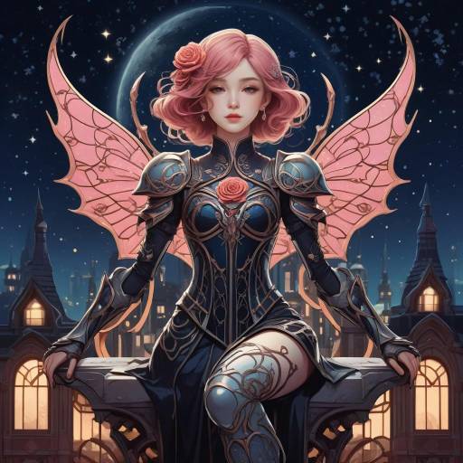 Art Nouveau Anime Character Under Starry Sky
