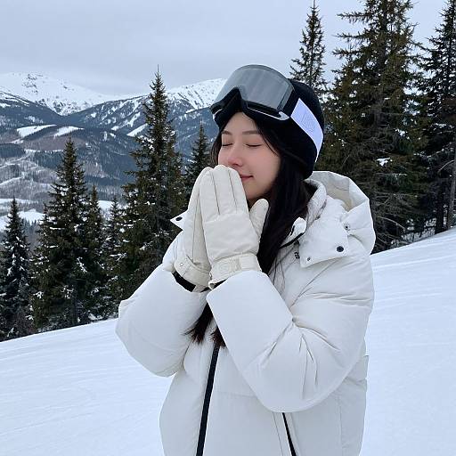 Joyful Woman Snowboarding in Winter