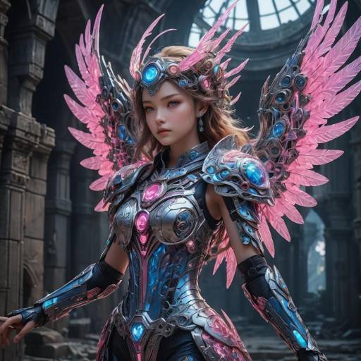 Vibrant Mechangel in Ancient Ruins Vibrant Mechangel in Ancient Ruins