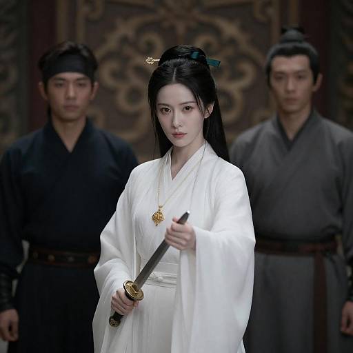 Epic Standoff: Woman and Dark Figures