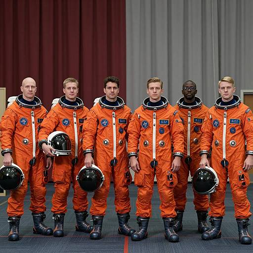 Astronauts in Bold Orange Suits Pose