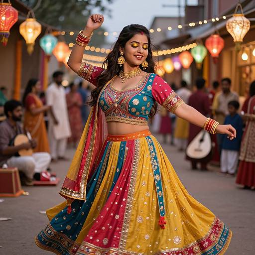 Joyful Young Woman in Vibrant Dandiya Dress