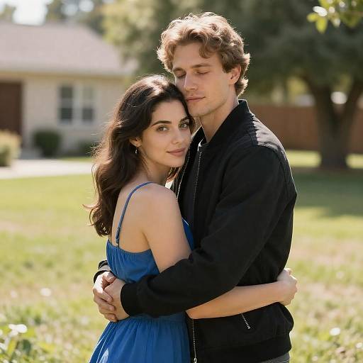 Romantic Backyard Embrace in Sunlight