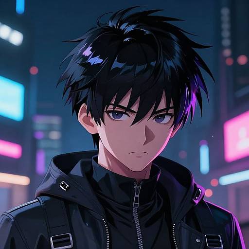 Spiky Black-Haired Anime Boy Night