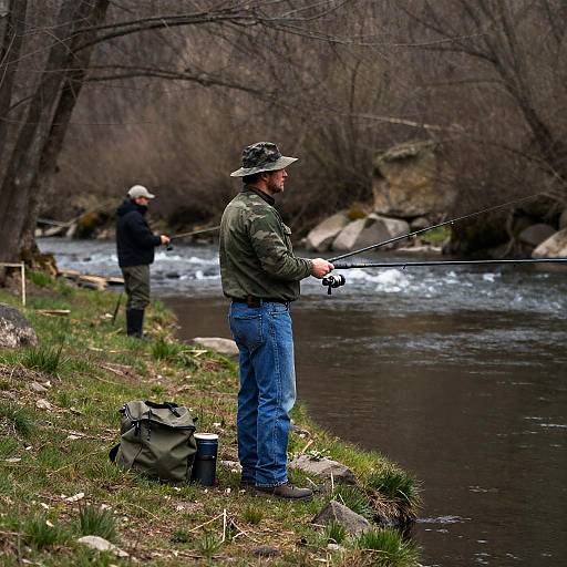 Man Fishing by a Serene River