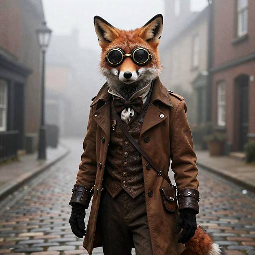 Steampunk Anthropomorphic Fox on Victorian Street