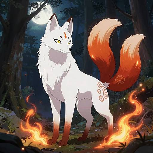 Mystical Kitsune in Moonlit Forest