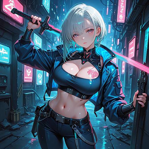 Cyberpunk Woman Warrior with Sword