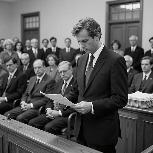 Serious Man in Courtroom Setting