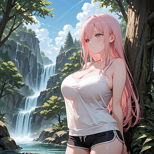 Anime Girl by Waterfall