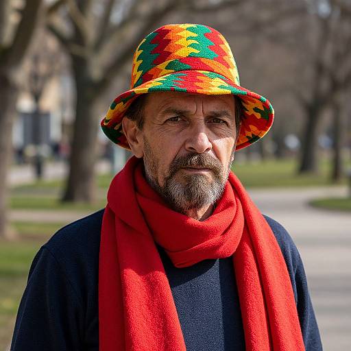 Confident Bearded Man in Vibrant Hat